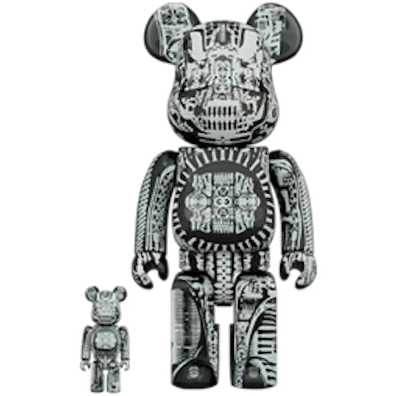 Bearbrick HR Giger 100% & 400% Set Black Chrome Collectible Figure, Authentic, Collectible Display Figure, Collector Item