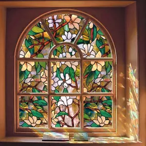 Floral Pattern Glass Window Film Roll, Privacy Protection & Decorative Design, Easy-Apply Rainbow-Colored Glass Decal Sticker for Windows, Ideal Gift, Sticker Decoration UV 17.7" x 39.4"
