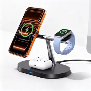 3 in 1 Magnetic Wireless Charging Station, Fast Magnetic Charger Stand for iPhone 17 Pro Max 16 15 14 13 12 Series, Apple Watch Ultra/11/10/9/8, AirPods Pro/4/3/2, Multi Device Charging Dock for Apple