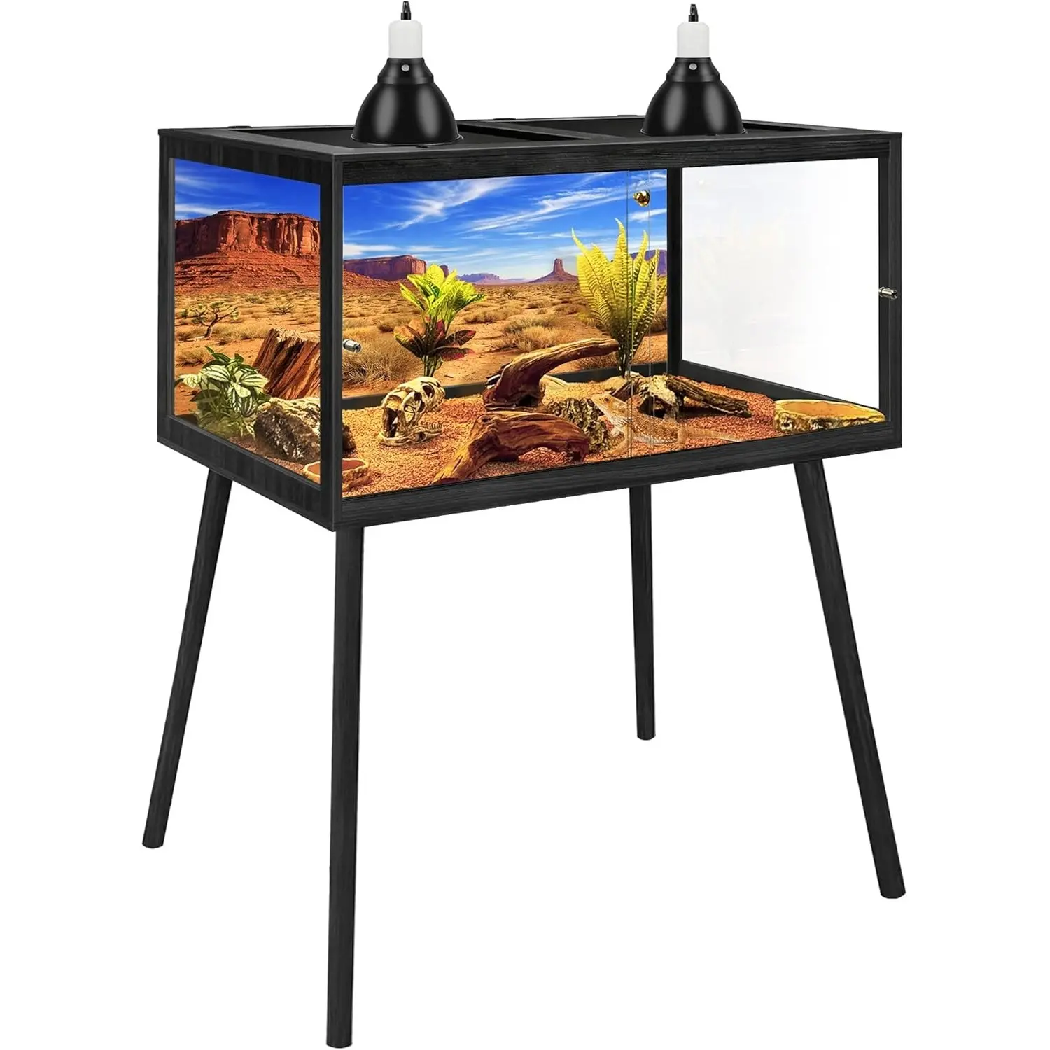 PROLEE 120 Gal Rectangle Reptile Terrarium, 48×24×24 Inch Tempered Glass Terrestrial Enclosure with Wood Leg Stand, Anti-Scratch Ventilated, Crystal-Clear View, Easy Assembly for Bearded Dragons, Reptile Terrariums, Large