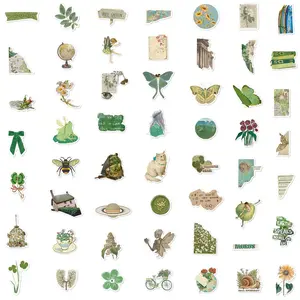 Vintage Green Series Sticker, 50pcs/set Waterproof Decorative Sticker, DIY Decorative Sticker for Phone Case, Laptop, Notebook, Helmet, Skateboard