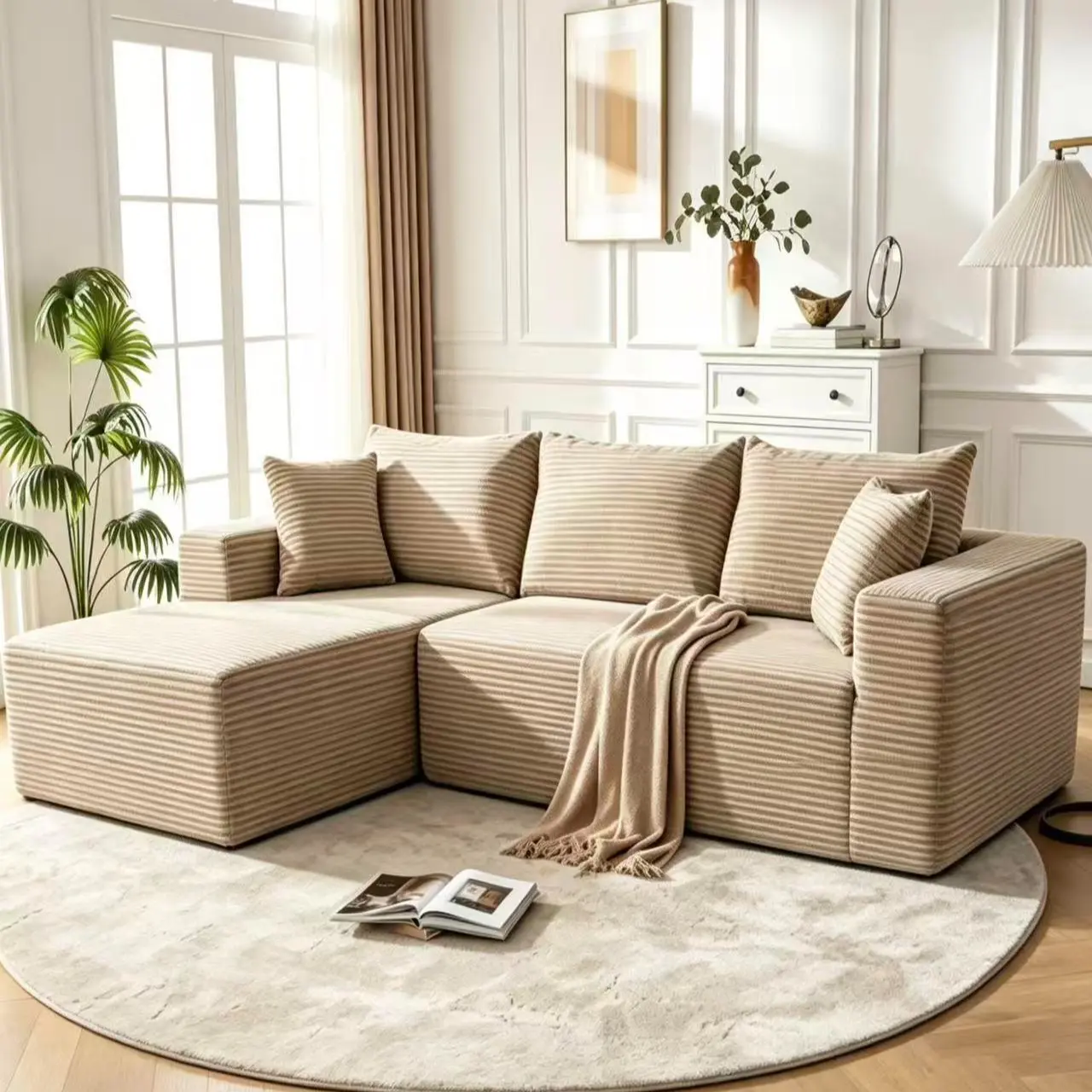 L-Shaped  Sofa  Chaise Lounge Soft Corduroy Living Room Furniture Couch Cloud Down Loveseat Blend Plush Comfy Chenille Modern Bean Bag Chair Bed Deals Holiday Big Memory Couch Fluffy Plush Deep Seat Extra Table ConsoleTall Farmhouse Kitchen Pantry Cabinet