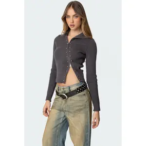 Ribbed Asymmetric Zip Up Cardigan