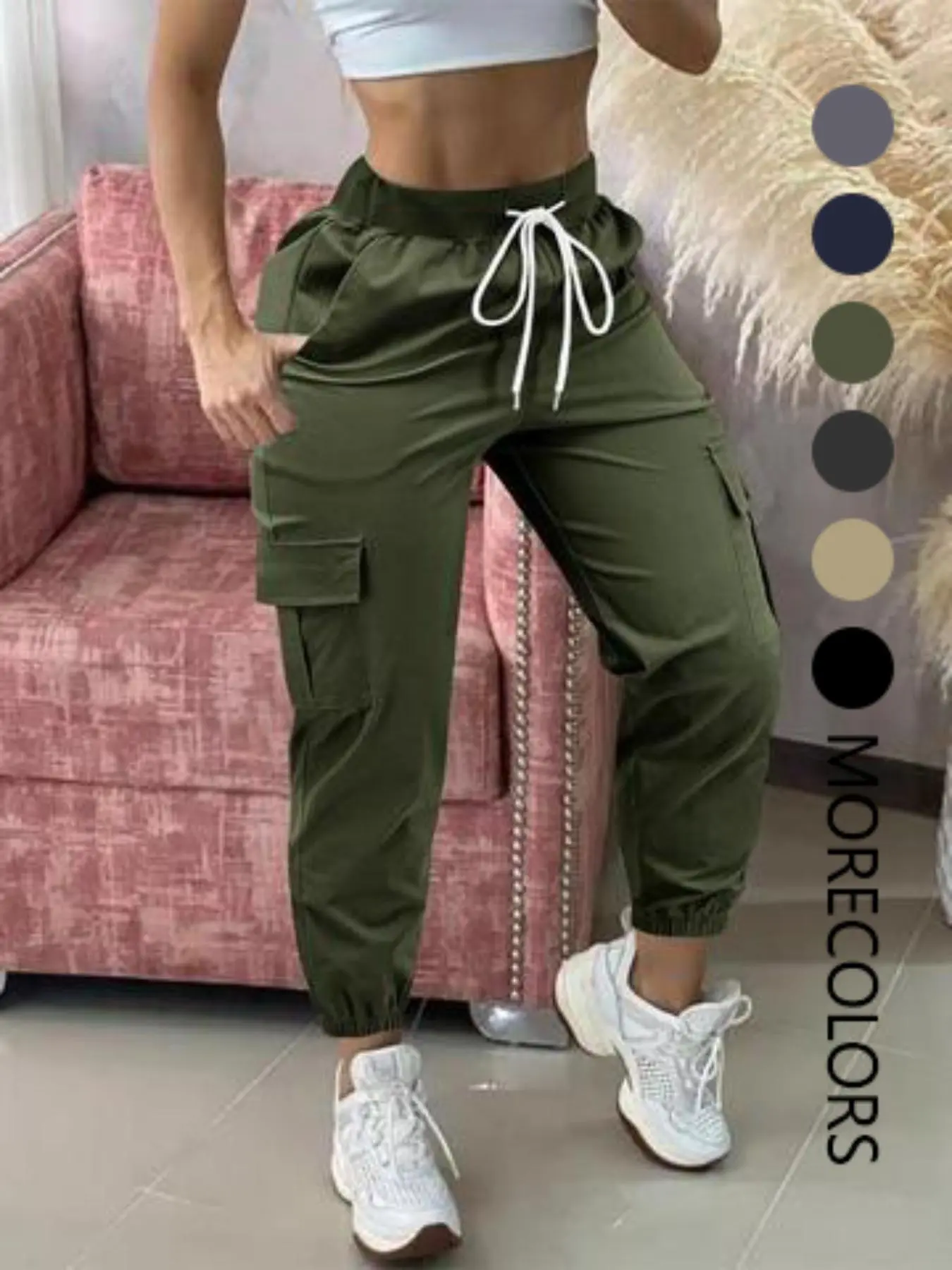 [Plus Size] Solid Color Pants, Casual Comfy Trousers for Women, Women's Bottoms for Summer, Casual Basic Trousers