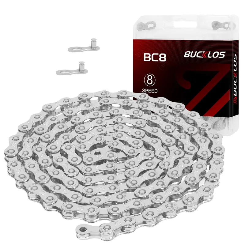 BUCKLOS 116-Link Bike Chain, 6/7/8/9/10/11/12s 1/2 x 3/32 Inches Electroplated Half-Hollow High-Hardness Steel, Corrosion-Proof, Wear Resistance, Quiet Smooth Shifting, Easy Install/Maintenance, Universal for MTB/Road Bikes (With Compatibility)