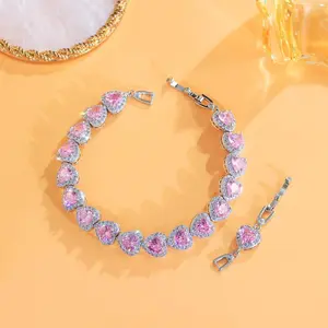 Trendy Pink Heart Cubic Zirconia Tennis Bracelet for Women — Perfect Gift for Brides, Wedding Parties, Birthdays, Valentine’s Day, and Romantic Occasions; Exquisite Jewelry