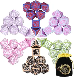 6 x 7 Complex Carved Patterns Polyhedral Dice Set (42pcs) with A Gold Pattern Drawstring Bag for Dungeons and Dragons RPG MTG Table Games. 6 Sets Fantasy Role Playing Dice Set