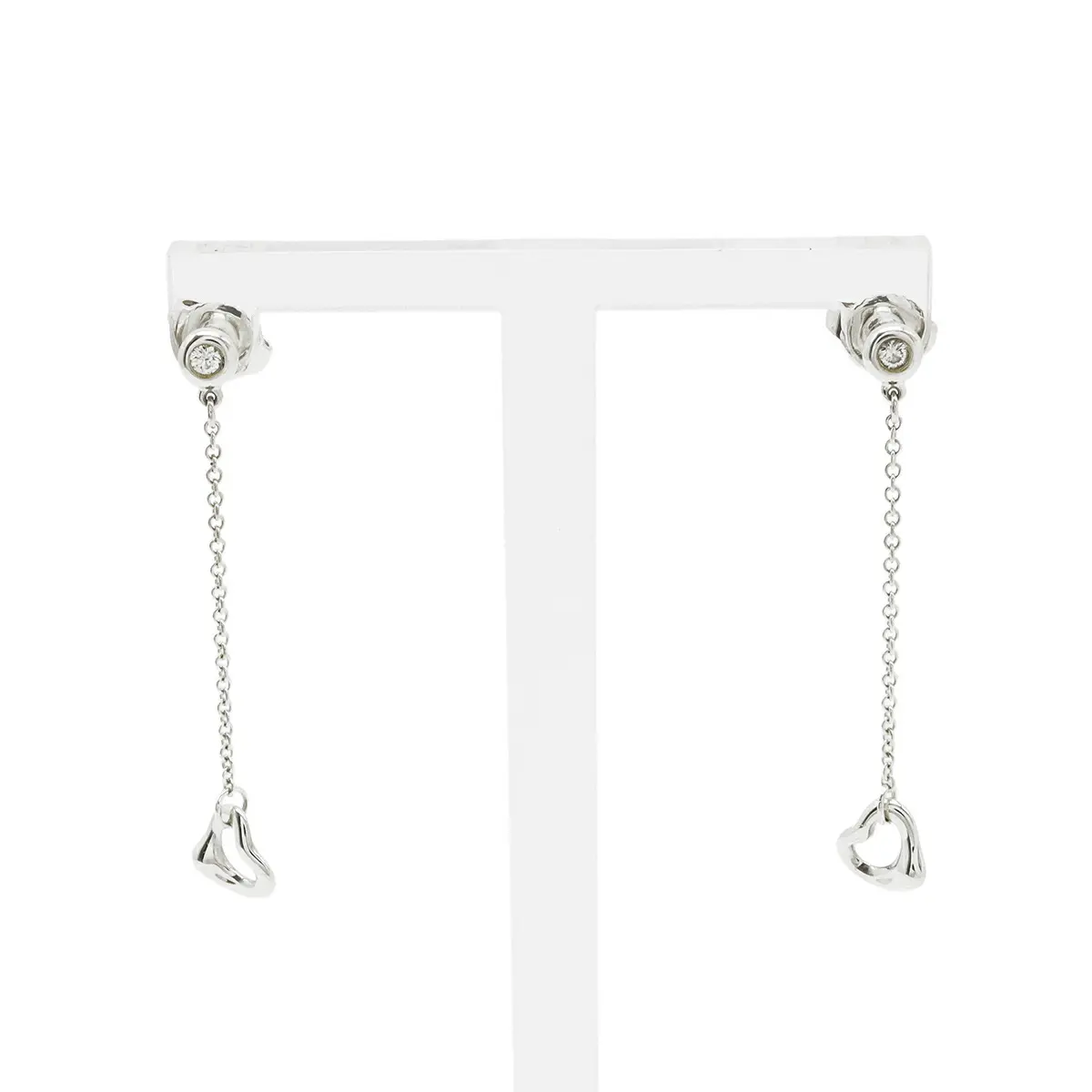 Pre-owned Tiffany & Co. Sterling Silver 925 (Ag925) Small Leather Goods Elsa Peretti Diamond By the Yard Open Heart Silver Earrings
