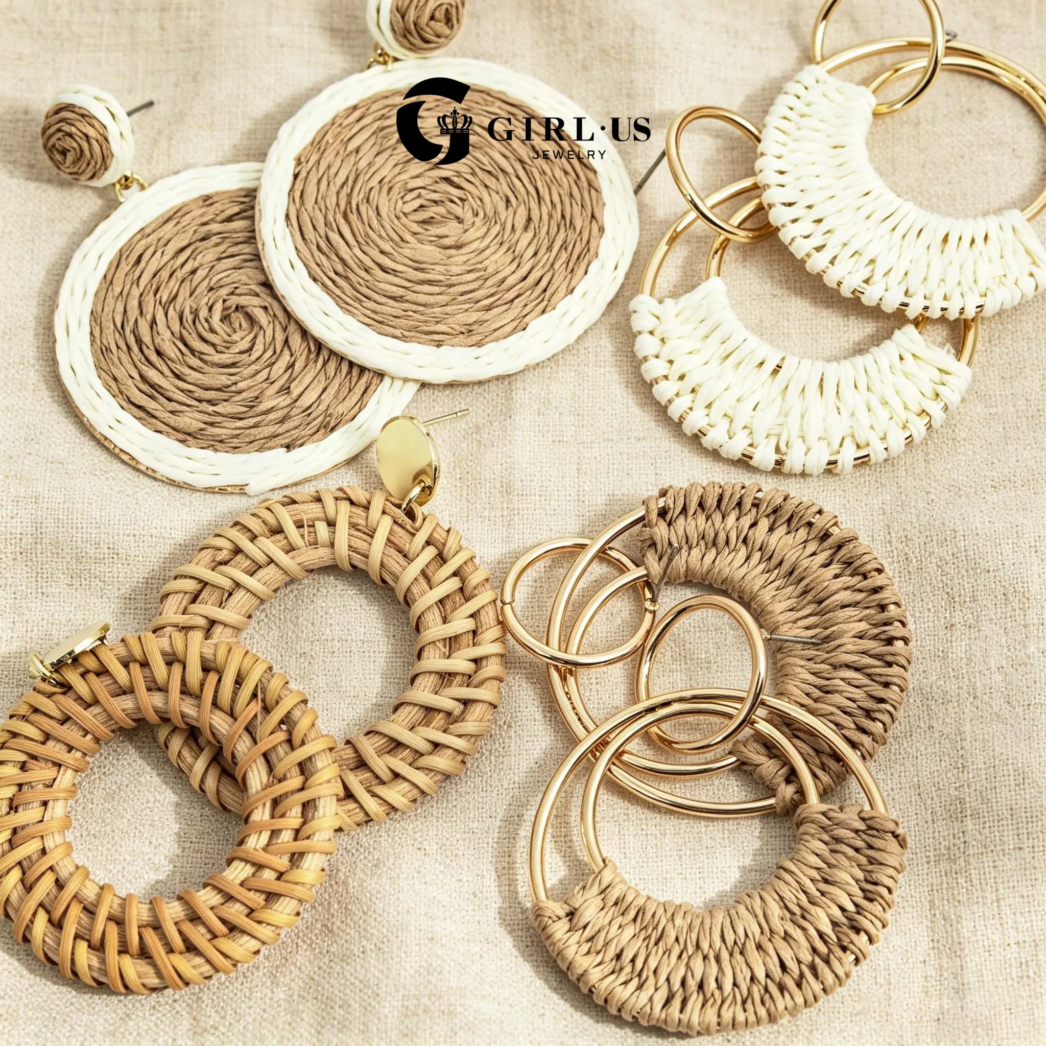 GGIRL Women's Vintage Earth-Toned Bohemian Braided Multi-Hoop Dangle Artificial Gemstone Earrings, Versatile Summer Travel Beach Accessories, Considerate After-Sales Service, Ideal Gift for Female Adults on Holidays, Birthday, Anniversary