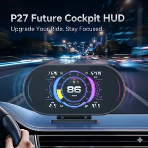 P27 In-Vehicle Head-Up Display Car HUD Display | Digital OBD2 Speedometer with RGB Lighting Car Ambient Lighting | Stay Focused and Safe While Driving at Night!