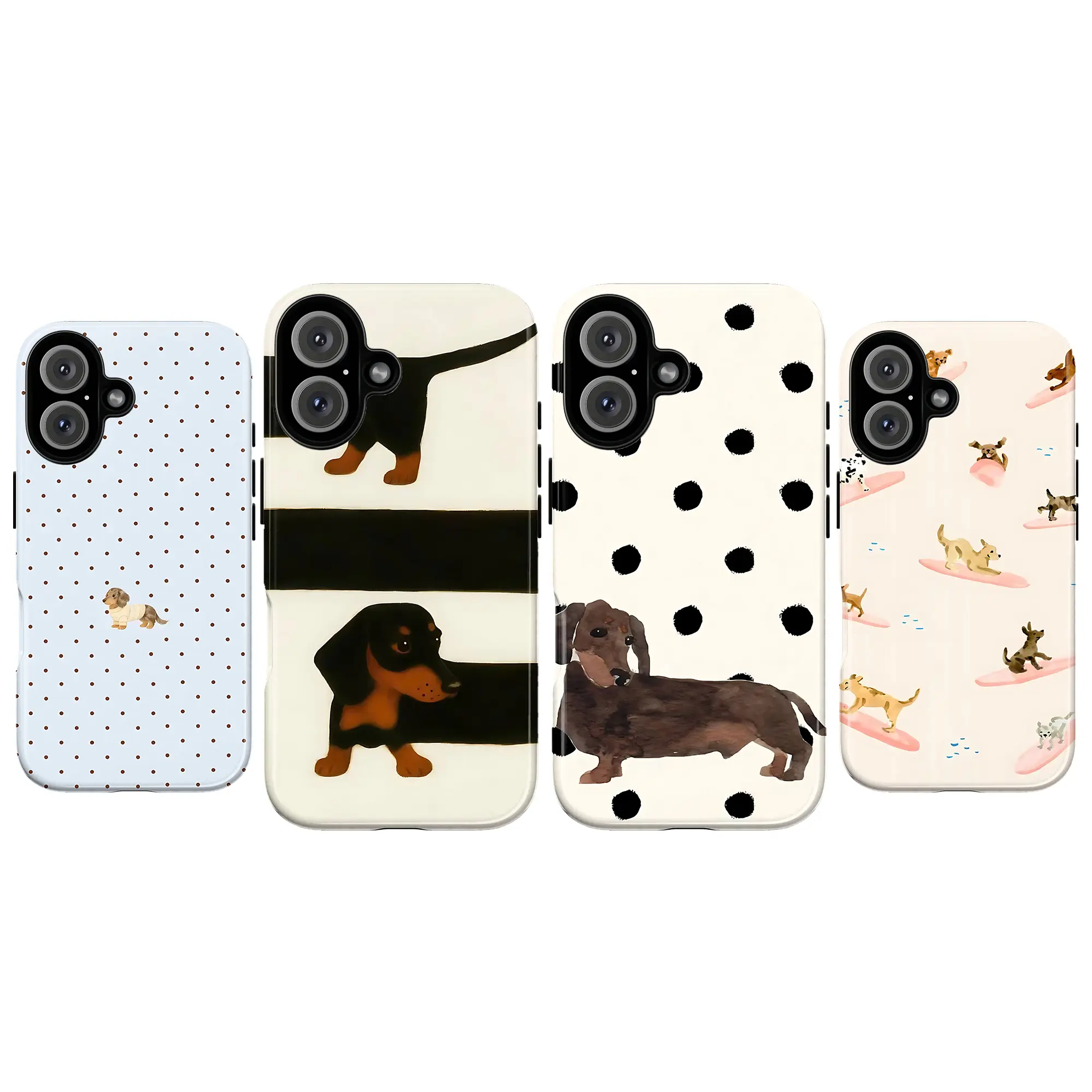 Cute Dachshund Smartphone Casing, Polka Dot & Stripe Handheld Cellphone Protective Cover, Aesthetic Preppy Style for iPhone 17/16/15/14/13/12/11 Pro Max/X/XS & Samsung S21-S25 Plus Ultra, Ideal Gift for Dachshund Lovers