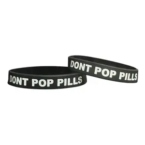 Dont Pop Pills Wristbands - Black Silicone Bracelets with Clear Text Message