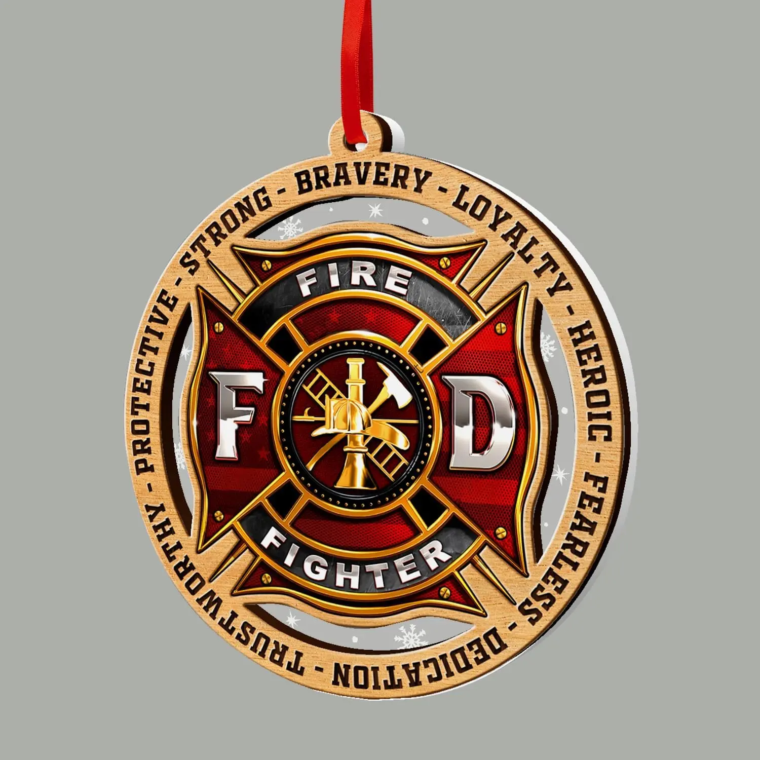 Firefighter Ornaments for Christmas Tree, Firefighter 2 Layer Wood & Acrylic Ornament Keepsake for Fireman, Paramedic EMT Fire Department Smokejumper Responder Gifts for Christmas Decor.