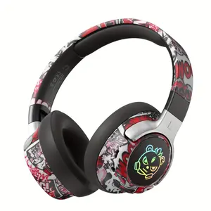 Graffiti Style Wireless Bluetooth Gaming Headphones with RGB LED Lights: Over-Ear Headset with 3D Surround Sound & Deep Bass for Teens - Memory Foam Ear Cushions, 40H Playtime, Compatible with PC/Phone - Perfect for Esports, School, Travel, Black