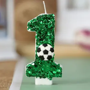 1 football-themed lawn birthday candle, number candle, decorative candle, birthday and wedding decoration, anniversary cake decoration, football-themed birthday cake candle (9 numbers available - 0 1 2 3 4 5 6 7 8 9)