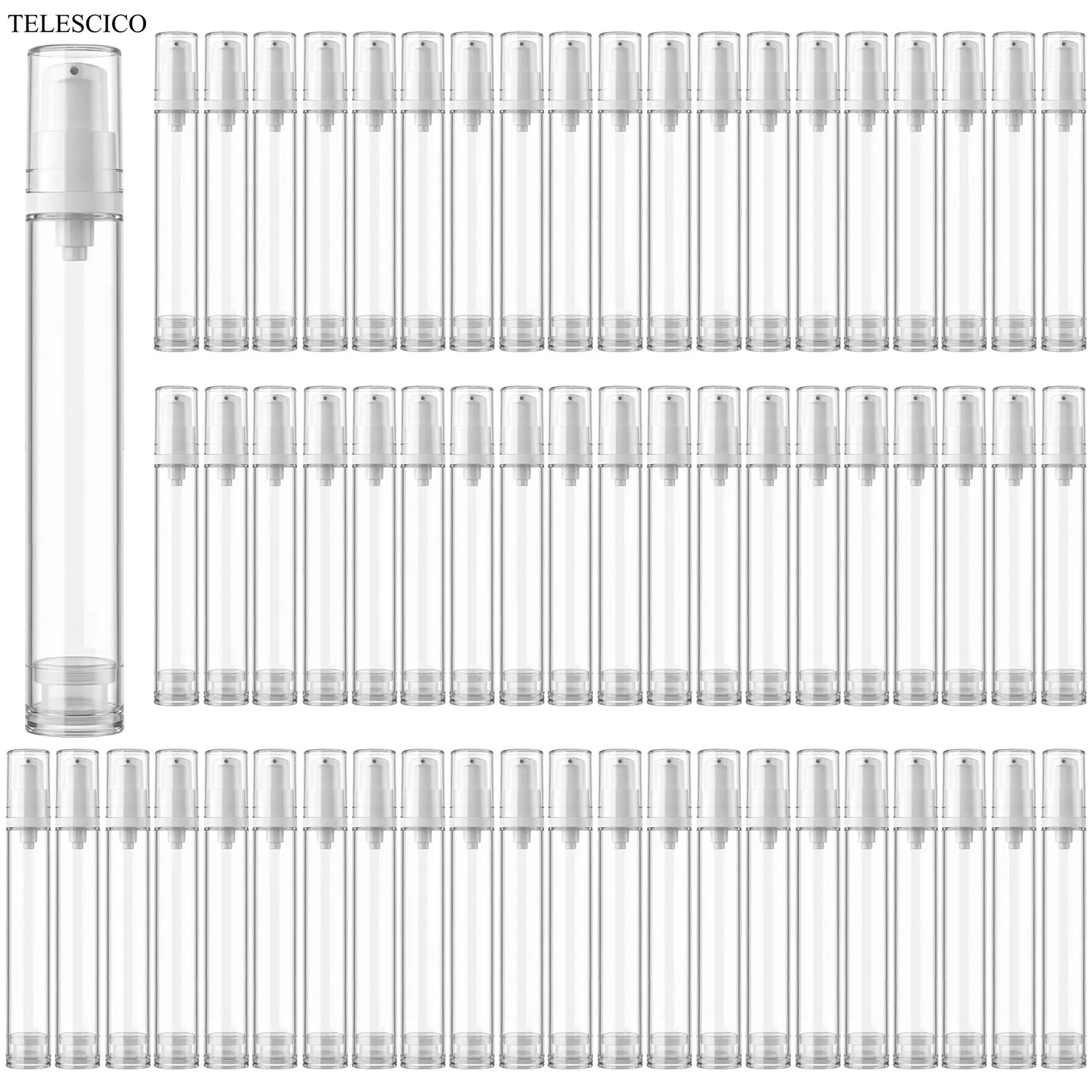 TELESCICO 60 Pcs 15 ml Airless Pump Bottle Refillable Plastic Airless Vacuum Dispenser Travel Size Clear Cosmetic Sample Vial Container Jars for Lotion Cream Foundation Liquid Toiletries