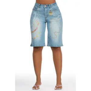 Anneshia Med. Wash Rhinestone Denim Jort