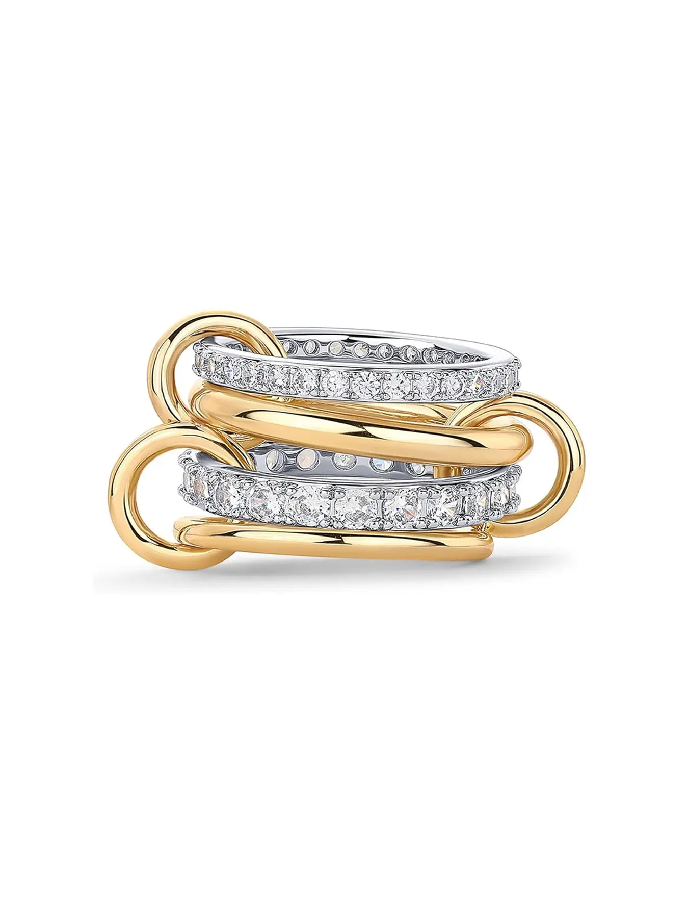 Women's Interlocking Stackable Rings, Multi-Ring Mixed Metal Stacking Jewelry, Dual-Color Cubic Zirconia Stackable Accessories, Interlocking Link Ring, Stackable Finger Rings