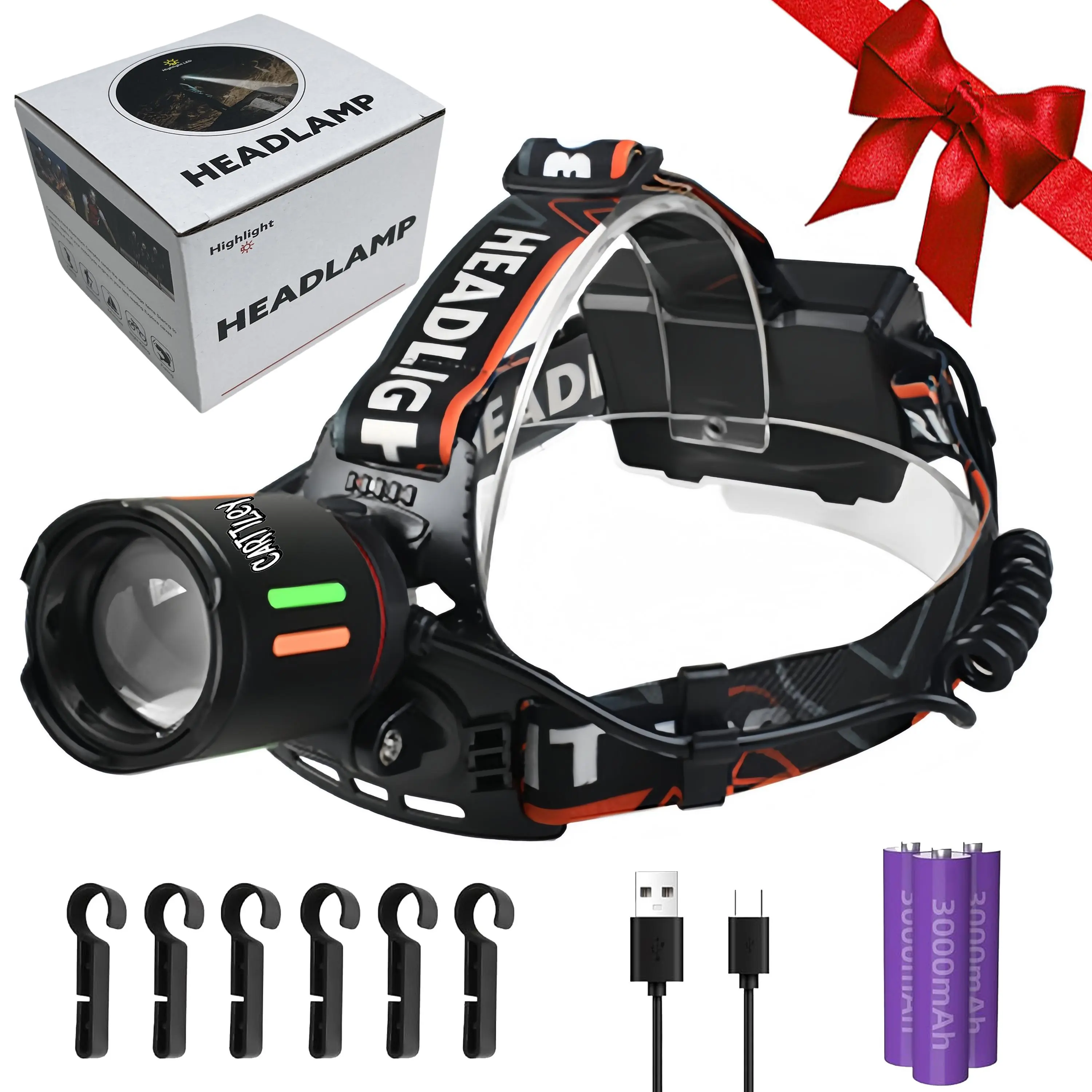 Rechargeable Bright Head Lamp, 40H Type-C Cable Adjustable Headlight Outdoor, 4Mode Head Lights for Forehead, 90° LED Waterproof Headlamps Adults Camping Hiking night light survival supplies,camping gear,solar lights outdoor,led light