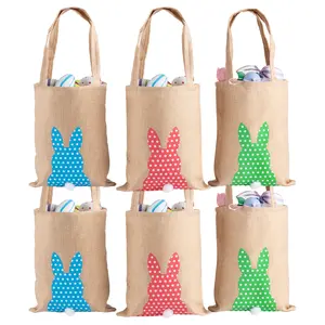 6 Pack Easter Bunny Bags Jute Burlap Bunny Tote Bags Baskets for Easter Gifts Egg Hunt toddler  easter  basket