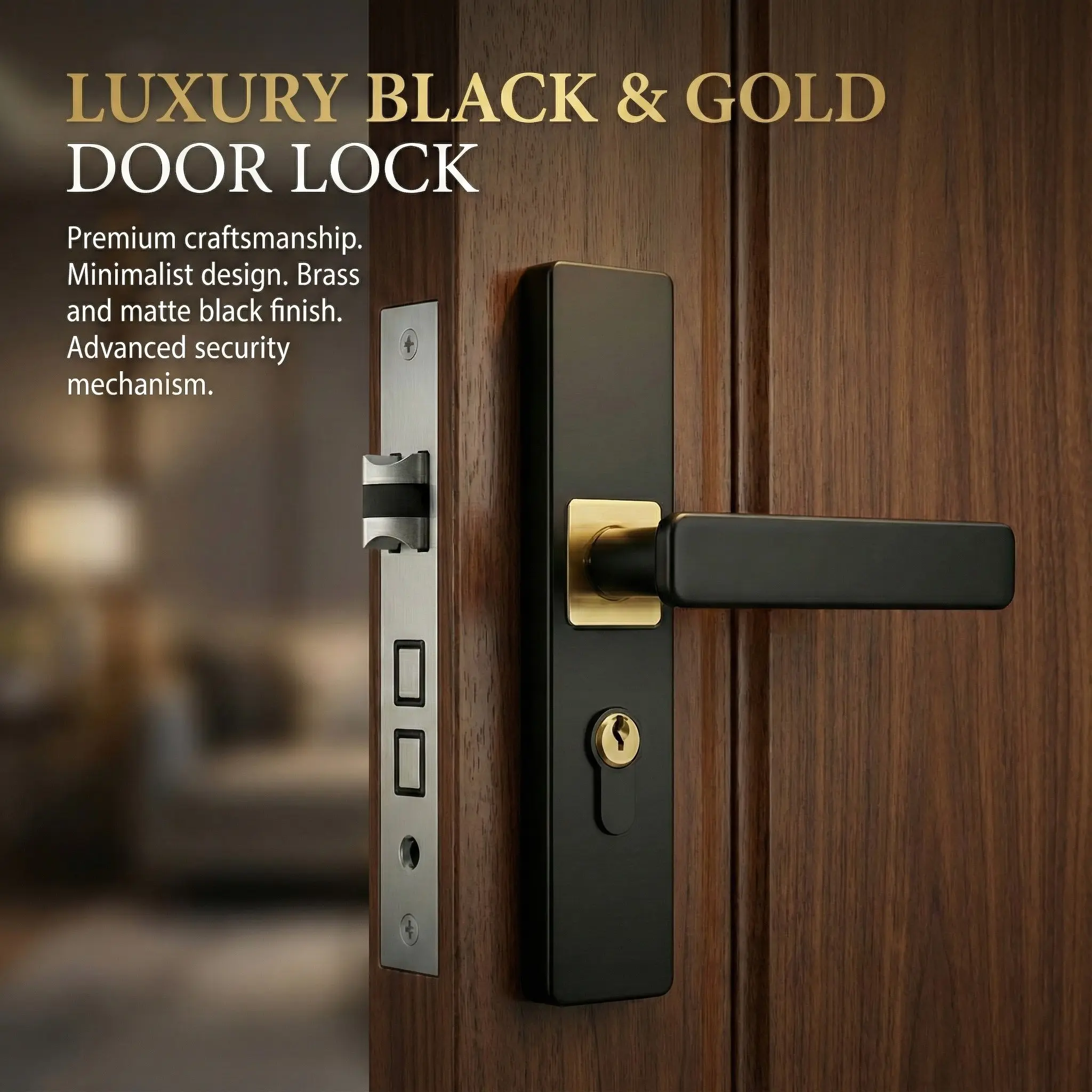 Gold High-End Anti-Theft Mechanical Door Lock, Home Entry Security Handle Lock, Indoor Outdoor Silent Durable Mechanic Lock, Easy Installation, Universal Fit, Durable Construction, Silent Operation, High Security Locks