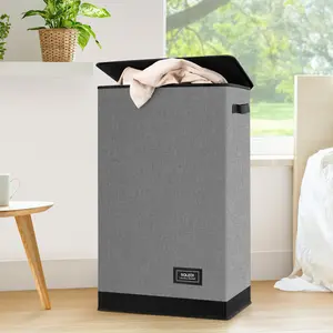SOLEDI Laundry Hamper with Lid 90L Large & Tall Collapsible Laundry Basket, Clothes Hamper with Bag Removable Easy to Carry, Dirty Hampers for Bedroom, Bathroom, Dorm, College, Grey