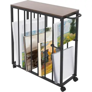 Art Storage Rack, Art Drying Rack with 4 Wheels, Metal Art Storage Organizer Canvas Storage Stand for Boards, Panel, Frame (Brown)