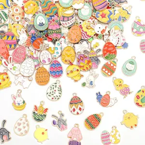 NEW  120 PCS Easter Charms for Jewelry Making, Assorted Gold Enamel Easter Bunny Egg Rabbit Charms Pendants Easter Spring Charm Bulk for DIY Bracelet Necklace Earrings Making Supplies
