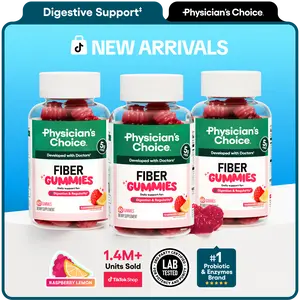 Physician’s Choice Fiber Gummies 3-Pack: Digestive Health & Regularity - Raspberry Lemon Flavor - No Sugar Added & Vegan - Daily Gummy for Adults