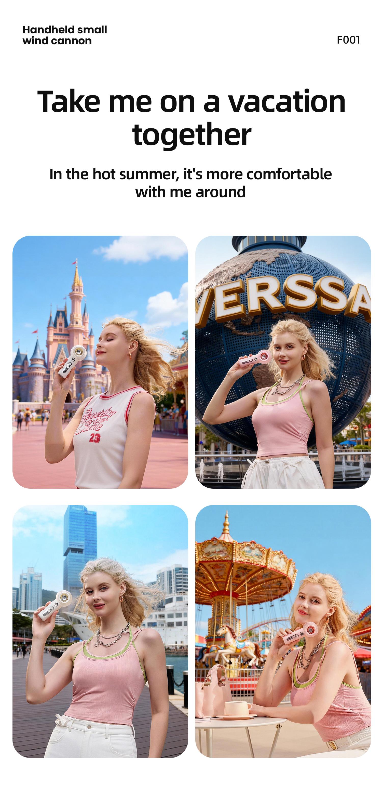 Portable Handheld High-Speed ​​Mist Fan — High-Velocity Turbo Cooling Spritzer with 4 Wind Speeds — USB-Rechargeable Mini Personal Fan for Travel, Makeup, and Summer Outdoors