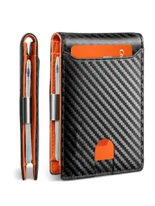 Men's Carbon Fiber Pattern Textured Wallet with Pen Holder, Slim RFID Blocking Bifold Wallet, Thin Credit Card Holder for Men, Business Fashion Wallet, Durable Wallet, Business Wallets, RFID Protected Wallet