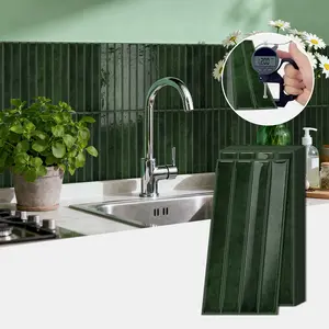 12/24/48PCS 3D Epoxy Dark Green Vertical Tile Stickers, Self-Adhesive Waterproof Oilproof Anti-Scratch Peel & Stick Wall Decals for Kitchen Bathroom Bedroom Home Decor