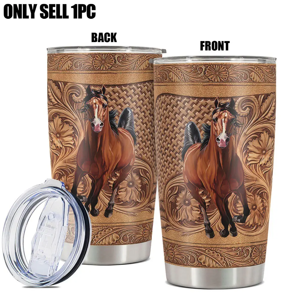 Horse Pattern Tumbler, 1 Count Stainless Steel Insulated Cup, Insulated Travel Drinkware, Durable Water Bottle for Hot and Cold Beverages, Gift for Horse Lovers and Equestrians, Thermal Flask, Drinkware