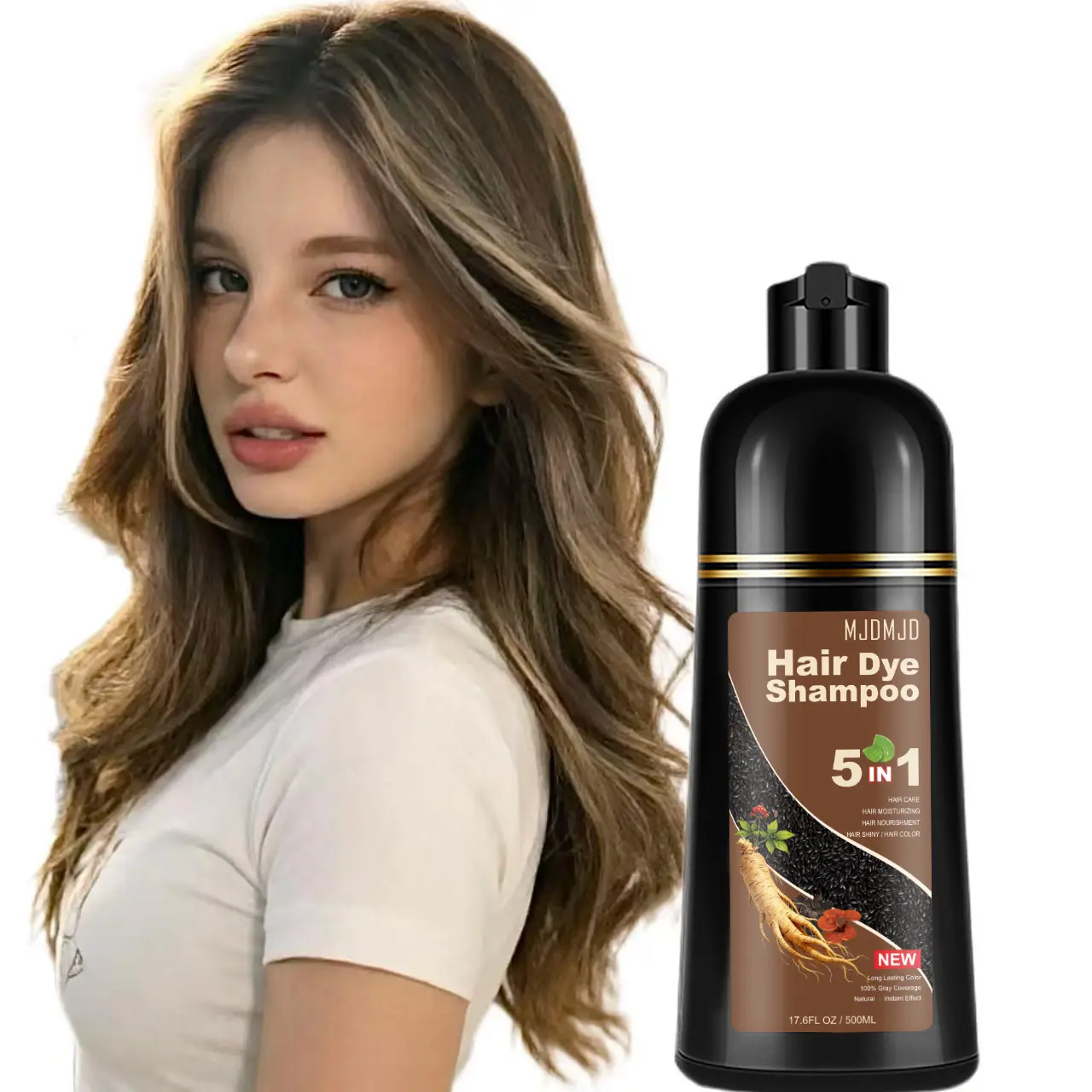 Light Brown Hair Dye Shampoo 5-in-1, Instant Natural Brown Coloring Shampoo for Men & Women, Fast-Acting Formula That Colors Hair in Minutes, Easy-to-Use Color Shampoo Tinte para el Cabello, 500ml