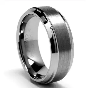 Tungsten Wedding Ring for Men With Polished Beveled Edges | 8mm