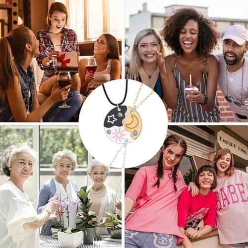 2026 New Set of 3 Sun, Moon & Star Magnetic Necklaces, Puzzle Design BFF Jewelry for Best Friends & Sisters, Ideal Friendship Gift with Rhinestone Detail, Perfect for Birthday, Anniversary