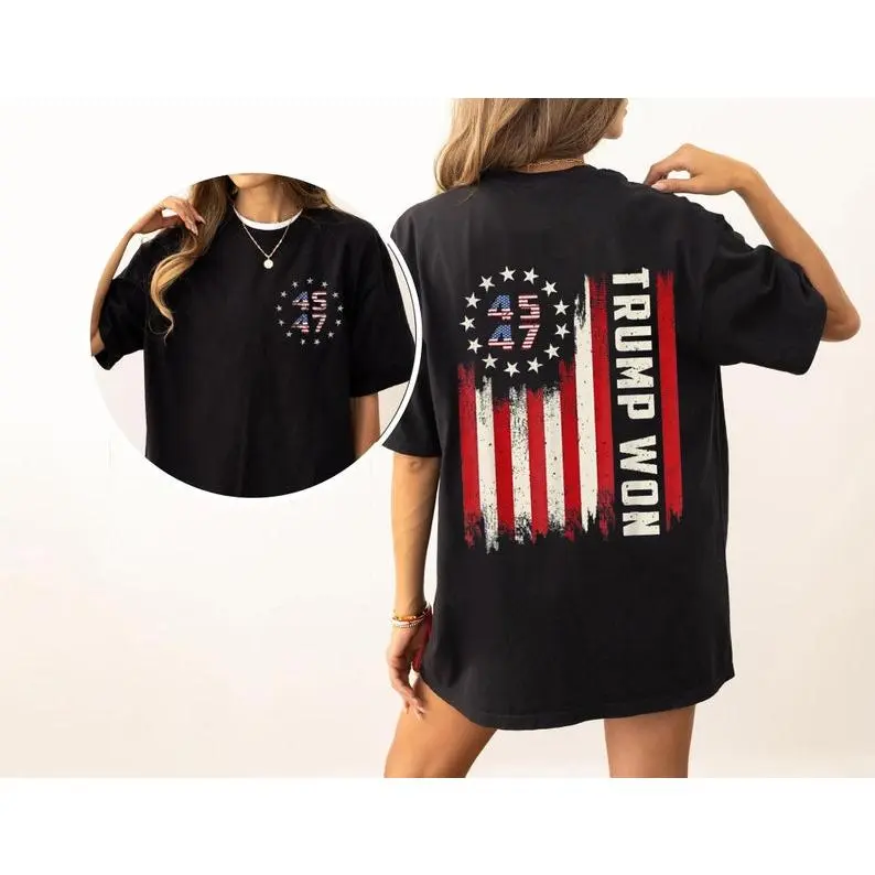 Trum Won 2024 45 47th President Usa Flag T-Shirt, Trum Won Get Over It, Inauguration Shirt, Trum Vance, Republican Tee, Gift for Trum Supporters DT59