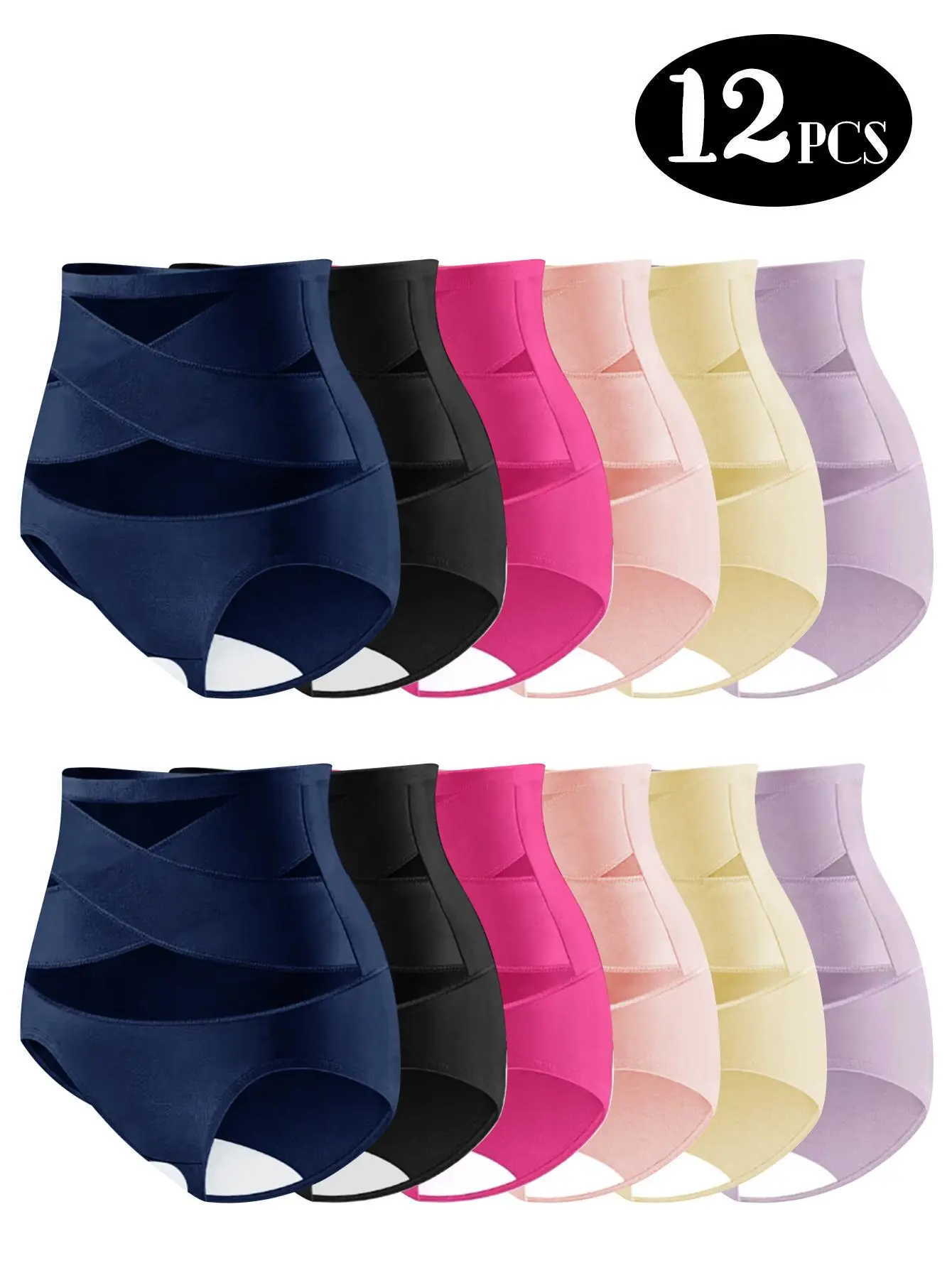 Women's mid-waist shaping shorts (pack of 6 or 12)—combining waist-cinching and butt-lifting features. Made from seamless, high-stretch fabric, these are an essential staple for spring and autumn, as well as an ideal birthday or Christmas gift.
