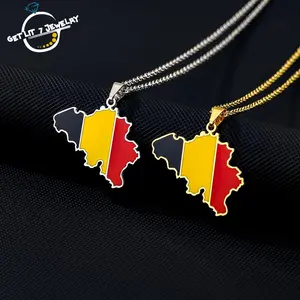 New Hip-Hop Retro Belgian Flag & Map Pendant Necklace | Hip-Hop Style | Retro Style | Couple Style | Ethnic Style | Fashion Accessory | Holiday Gift |