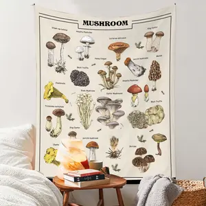 Mushroom Pattern Tapestry, 1 Count Bohemian Style Wall Hanging Tapestry, Wall Art Decor for Home Living Room Bedroom Study Room
