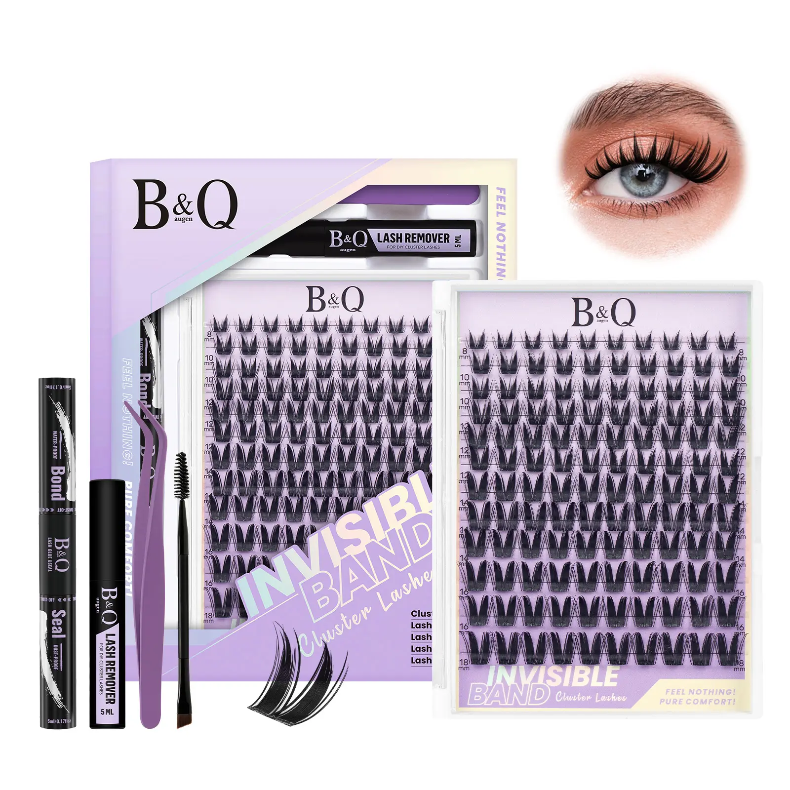 Bunny Kit l B&Q Doll Manga Anime Lash,8-18mm Clusters,Bond & Seal,Remover,DIY Eyelash Extensions,Week Lasting,Waterproof for Wet Lash Look Makeup Cosmetic Vacation Lash #tiktokshopstockup