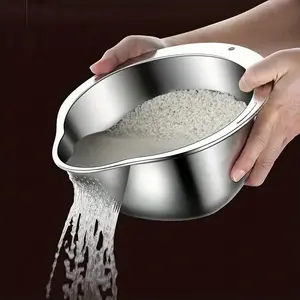 Stainless Steel Kitchen Colander, Durable Food-safe Mesh Sieve with Handle for Efficient Water Filtering, Rice Strainer, Kitchen Utensils & Gadgets, Strainers and Colanders