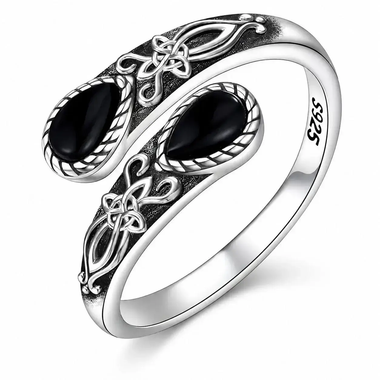 B 925 Sterling Silver Adjustable Open Band for Women, Mystic Witch Black Obsidian Ring, Gothic Magic Jewelry, Spiritual Energy Crystal Ring, Perfect Gift for Birthday, Mother's Day & Occult Lovers, Boho Wedding Engagement Ring Witchcore