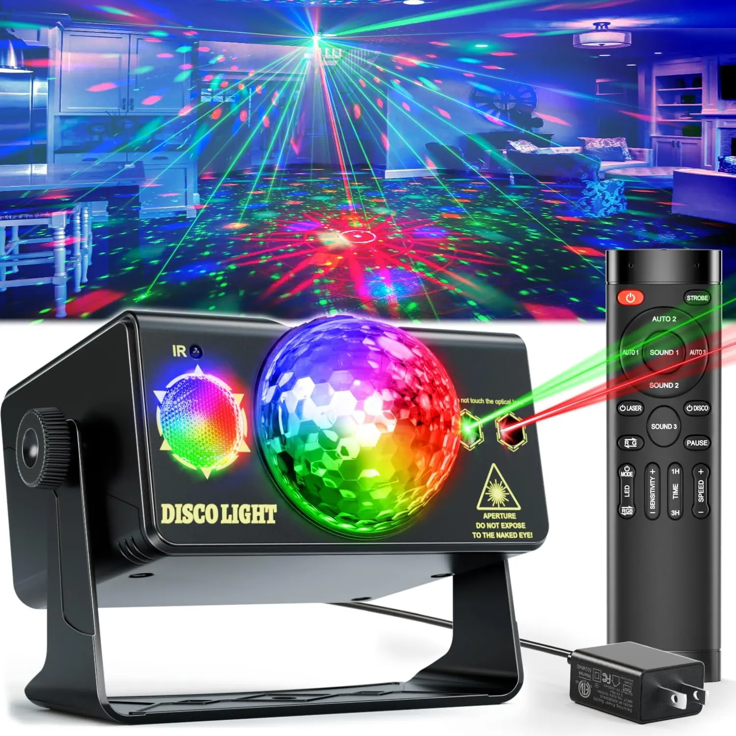 Disco Ball Light Projector, Compact Party Lights with Sound Activated Music Beat Sync, Remote Control, Color Changing for Indoor Home Décor & All Ages Dance Events Gift