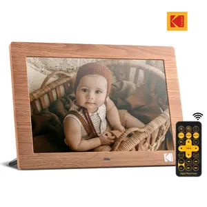 【Mother's Day Gift】KODAK 10.1" Digital Picture Frame with Remote Control, 1280 * 800 IPS Full View Ultra Clear Screen, Wooden Frame, Share Videos Photos Send Wishes Auto-Rotate Slideshow Non-WiFi