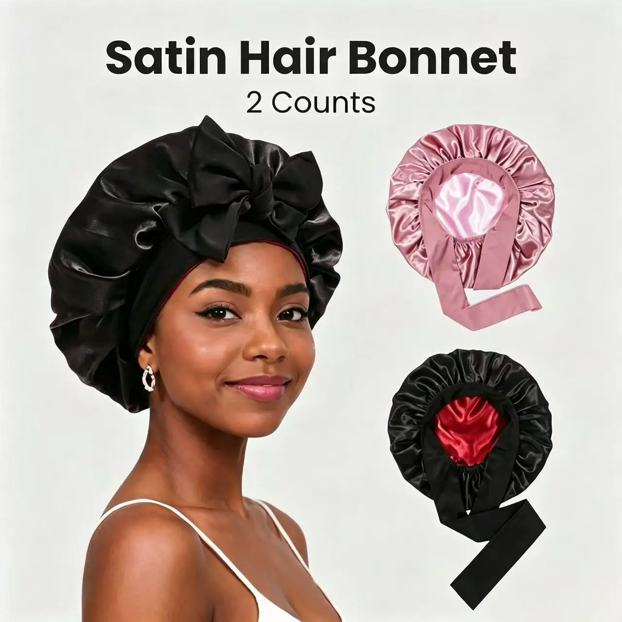Shine Theory-Satin Bonnet Silk Bonnet Adjustable Bonnet For Sleeping Hair Bonnet With Tie Band  For Women- 1 Pack / 2 Pack Options, Sleep Cap for Curly Natural Hair