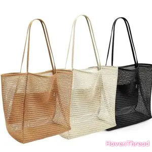 HavenThread Women's Large Capacity Mesh Beach Tote Bag - Durable, Sandproof, Foldable Shoulder Bag for Travel, Shopping Use, Tote Bags, Beach Bag