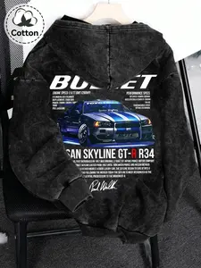 Men's Zipper Cardigan Sweatshirt, Car Pattern Print Hoodie, Spring & Fall Fashion Cotton Pullover, Casual Loose-Fitting Top