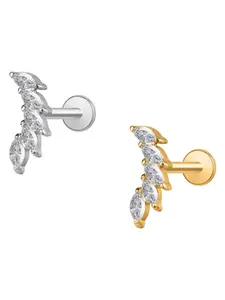 G23 F136 Titanium Labret Flat Back Tragus Earring Stud, Internal Thread Zircon Lip Ring, Cartilage Helix Piercing Jewelry, Helix Pierced Ring