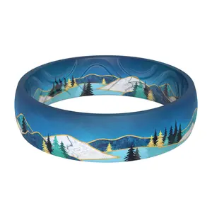 ThunderFit Silicone Wedding Bands for Women, Breathable Printed Design 5.5mm Wide 1.8mm Thick, 1-Pack